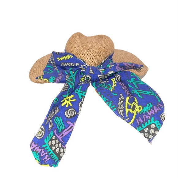 Vintage Bow Back  Straw Fedora Sun Hat - Picture 3 of 6